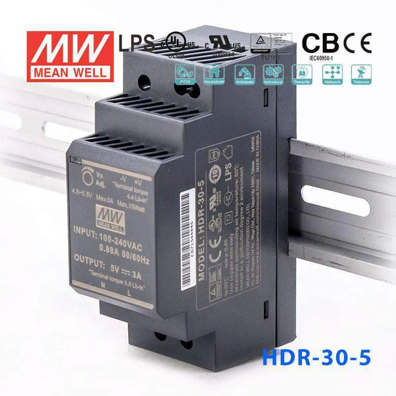 HDR-30-5 MEAN WELL Power Supply | HTD Electronics