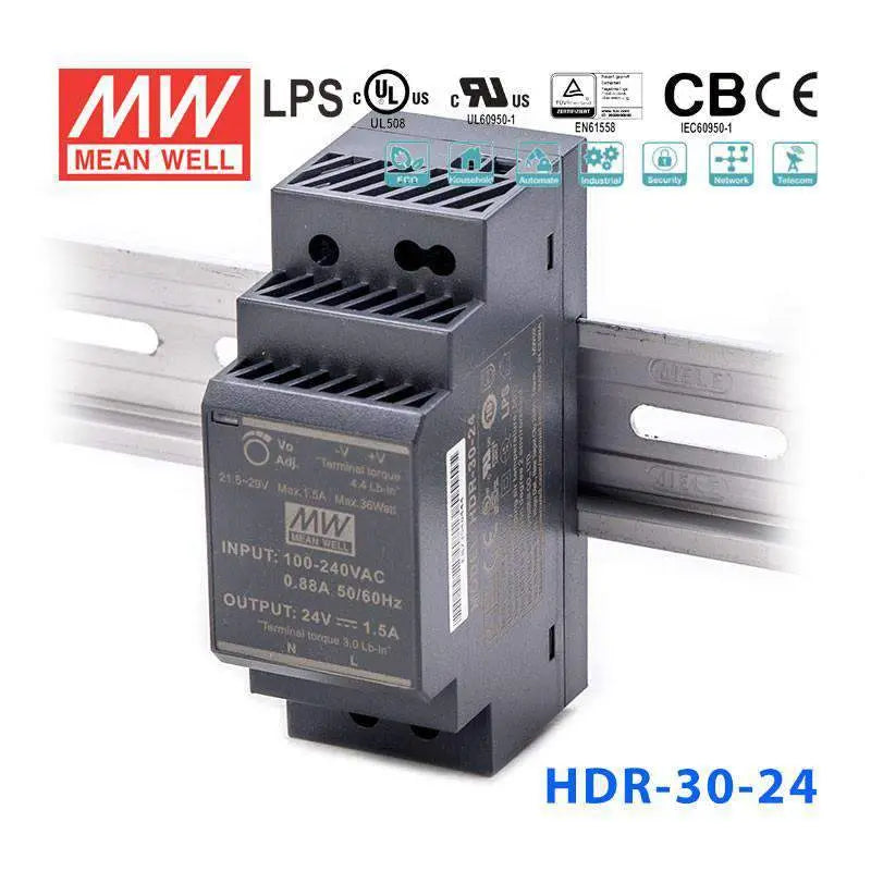 HDR-30-24 MEAN WELL Power Supply | HTD Electronics
