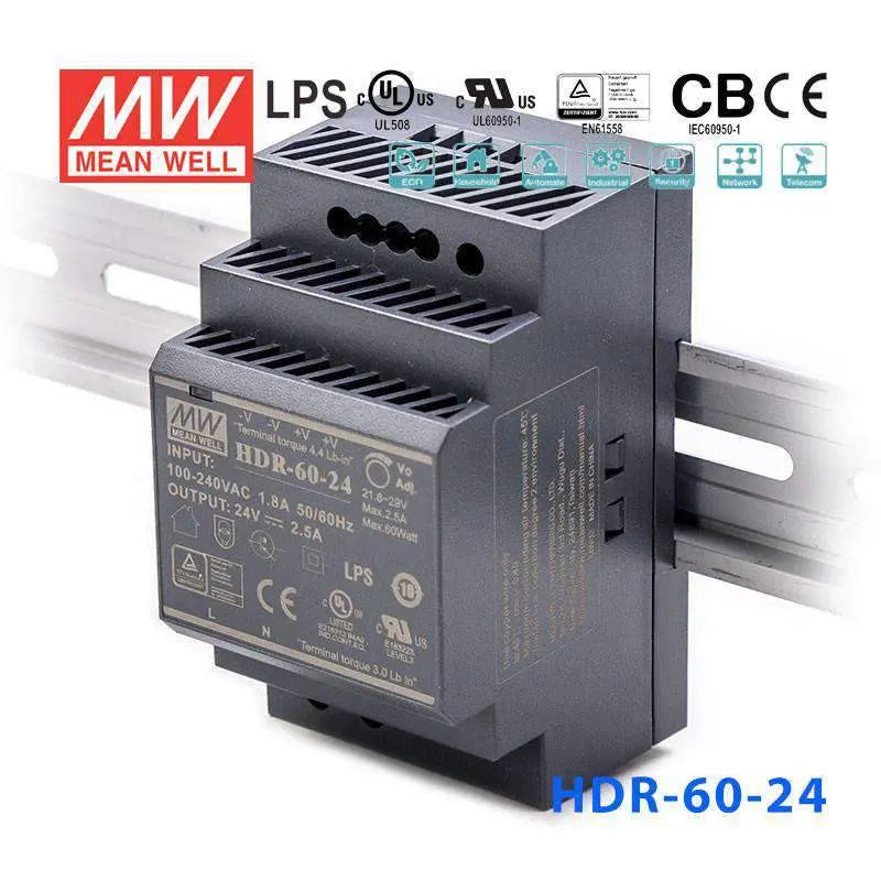 HDR-60-24 MEAN WELL Power Supply | HTD Electronics