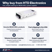 Why buy the MEAN WELL HRPG-450-48 from HTD Electronics: genuine MEAN WELL products with full datasheets, fast USA shipping, volume and project quotes, expert support
