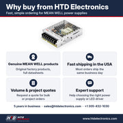 Why buy the MEAN WELL LRS-100-48 from HTD Electronics: genuine MEAN WELL products with full datasheets, fast USA shipping, volume and project quotes, expert support