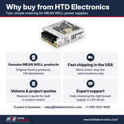 Why buy the MEAN WELL LRS-50-5 from HTD Electronics: genuine MEAN WELL products with full datasheets, fast USA shipping, volume and project quotes, expert support