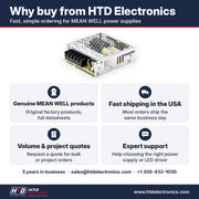 Why buy the MEAN WELL LRS-75-5 from HTD Electronics: genuine MEAN WELL products with full datasheets, fast USA shipping, volume and project quotes, expert support