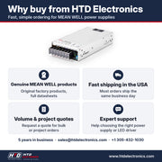 Why buy the MEAN WELL MSP-300-12 from HTD Electronics: genuine MEAN WELL products with full datasheets, fast USA shipping, volume and project quotes, expert support
