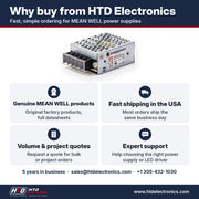Why buy the MEAN WELL RS-15-12 from HTD Electronics: genuine MEAN WELL products with full datasheets, fast USA shipping, volume and project quotes, expert support