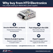 Why buy the MEAN WELL RS-15-15 from HTD Electronics: genuine MEAN WELL products with full datasheets, fast USA shipping, volume and project quotes, expert support
