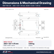 RSP-750-24 dimensions 250 x 127 x 41 mm (9.84 x 5.00 x 1.61 in), mechanical drawing